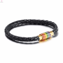 Rainbow Gay Accessories Pulseras de cuero de acero inoxidable
